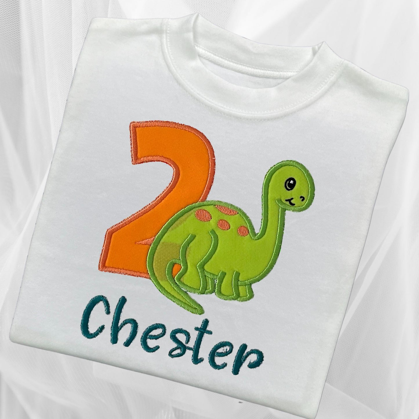Personalised Embroidered Children's Birthday Top: Cute Dinosaur Design