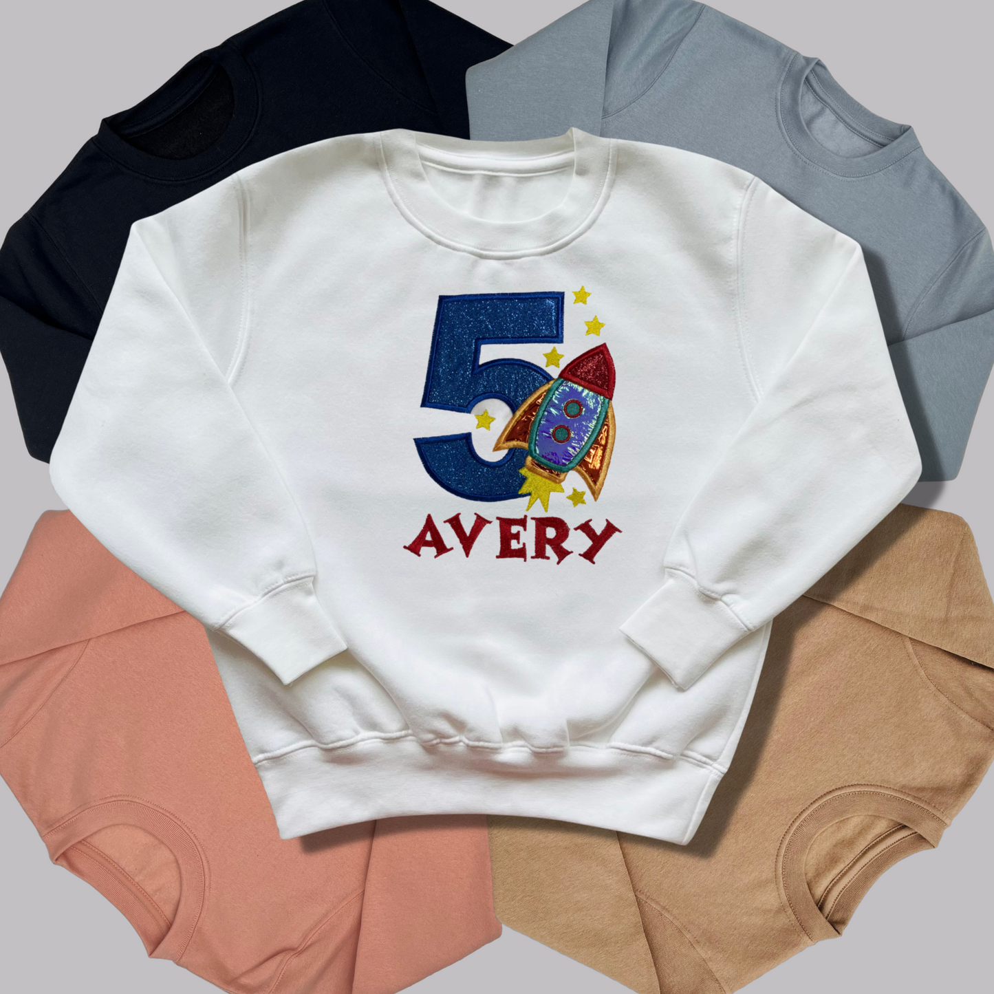 Personalised Embroidered Birthday Rocket Design Sweatshirt for Kids