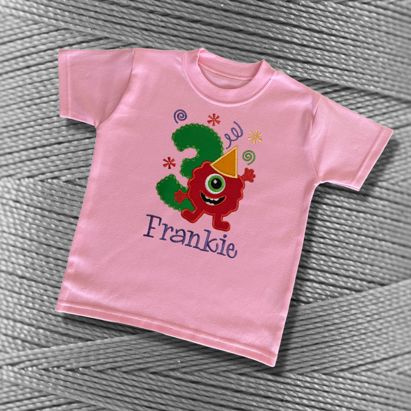 Personalised Embroidered Birthday Funny Monster Design T-Shirt for Kids