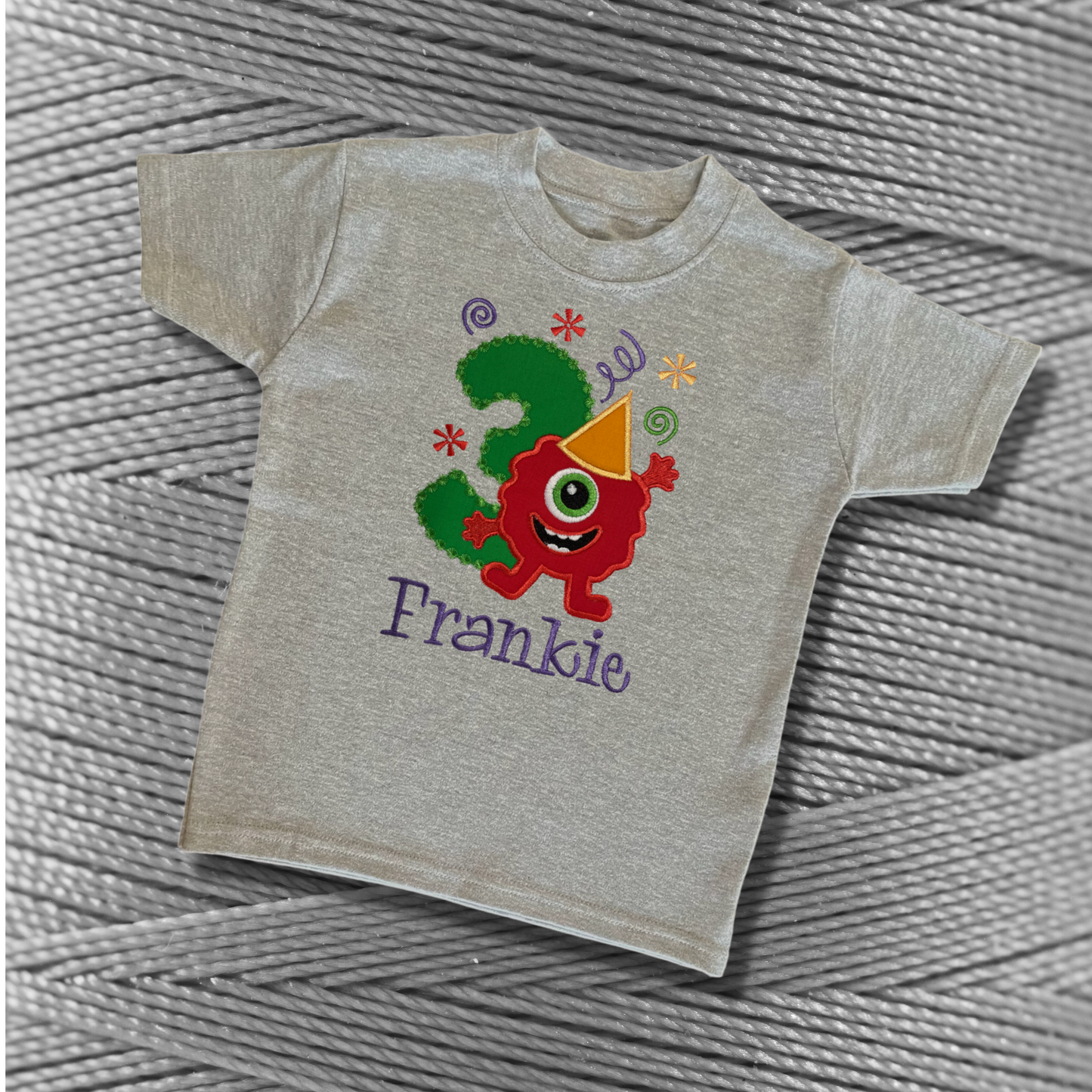 Personalised Embroidered Birthday Funny Monster Design T-Shirt for Kids