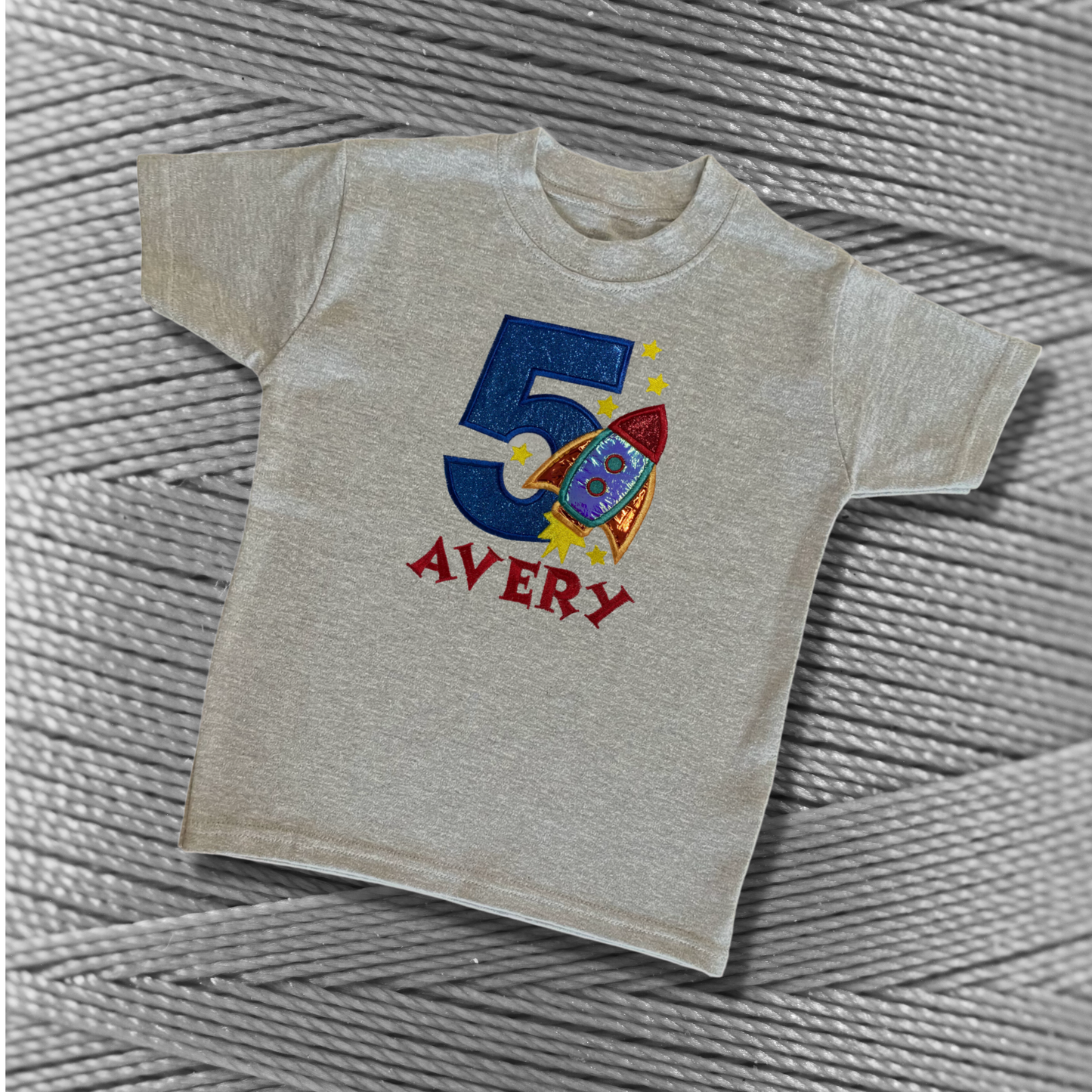 Personalised Embroidered Birthday Rocket Design T-Shirt for Kids