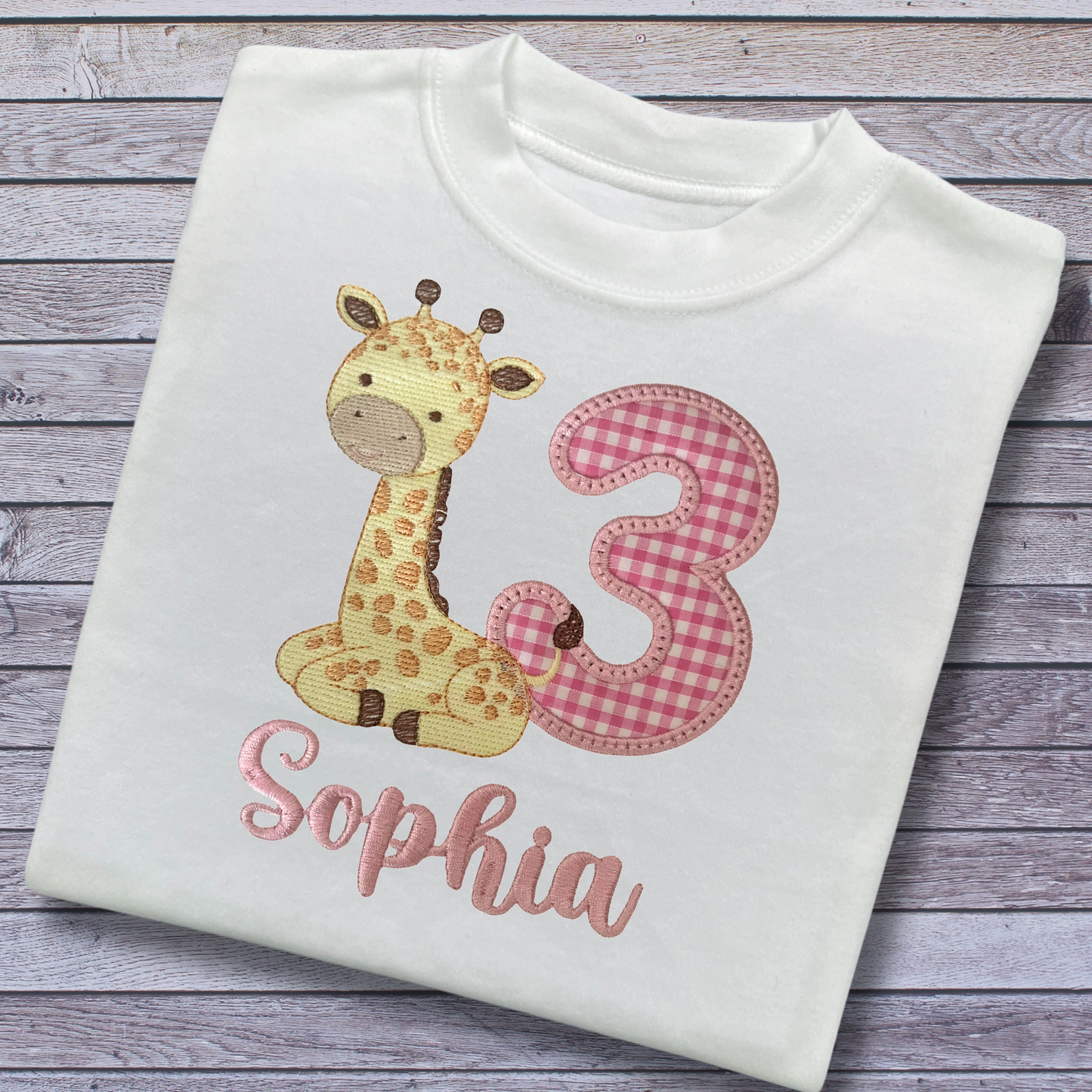 Personalised Embroidered Children's Birthday Top: Giraffe Design