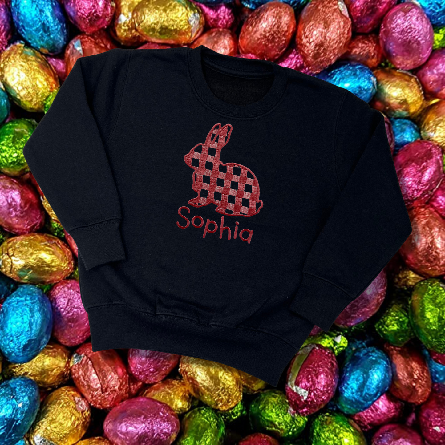 Personalised Embroidered Children's Easter Gingham Bunny Design