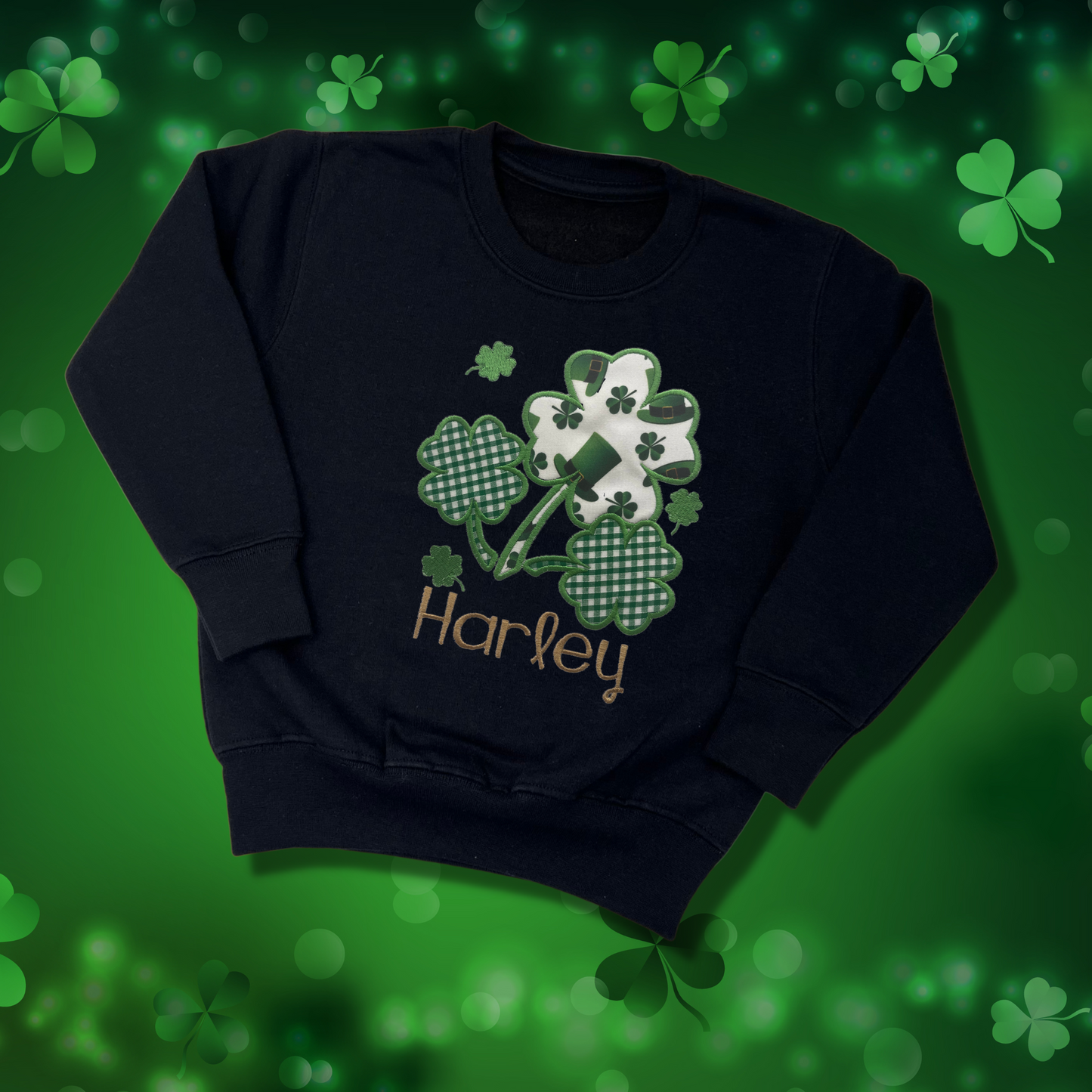 Personalised Embroidered Children's St Patrick's Day Top, Shamrocks Design