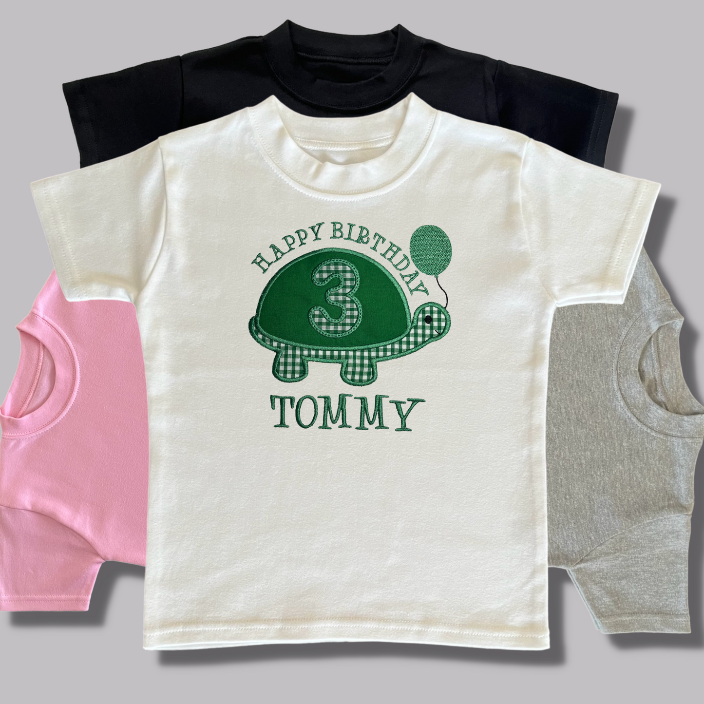 Personalised Embroidered Children's Birthday Top: Turtle Design