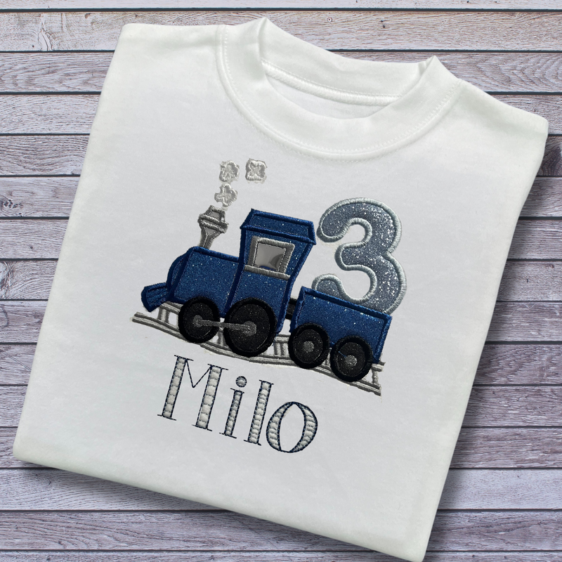 Personalised Embroidered Train Birthday T-Shirts and Sweatshirts