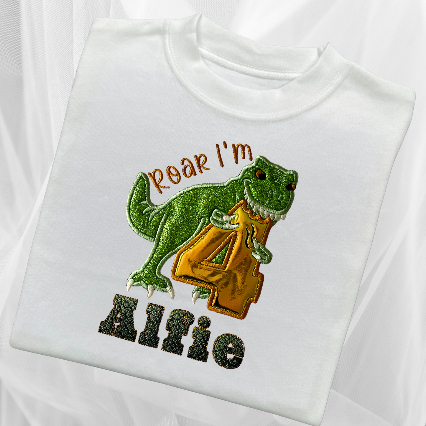 Personalised Embroidered Children's Birthday top: Dinosaur Design