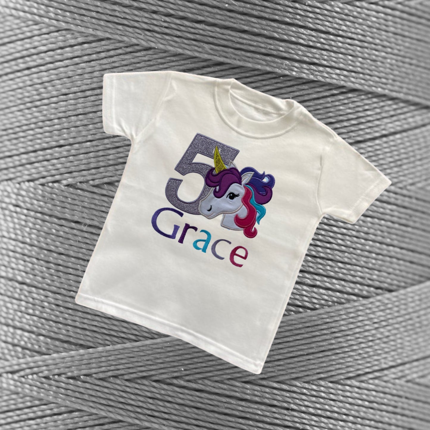 Personalised Embroidered Childrens Birthday Shirts. Cute Applique Embroidered Unicorn Personalised with Age and Name Perfect Birthday Outfit