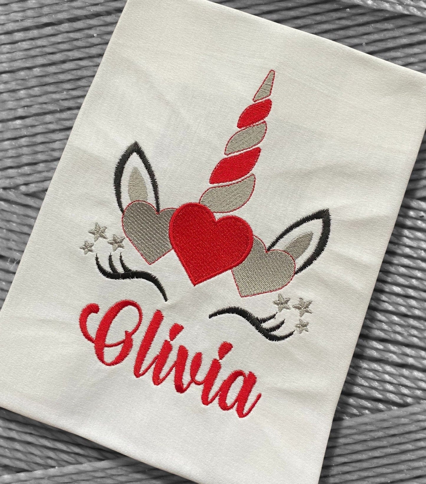 Personalised Embroidered Childrens Unicorn Shirts. Cute Unicorn with Hearts Design. Perfect Outfit for Valentines Day or a Gift