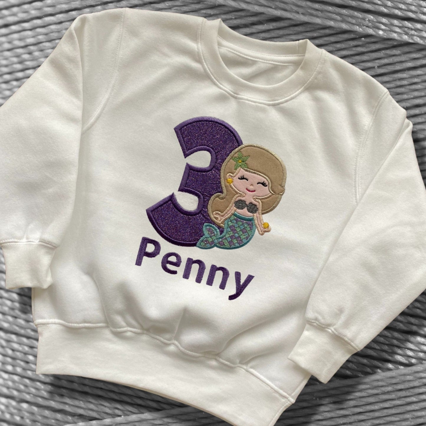 Personalised Embroidered Children's Birthday Top. Cute Applique Embroidered Mermaid Personalised with Age and Name Perfect Birthday Outfit