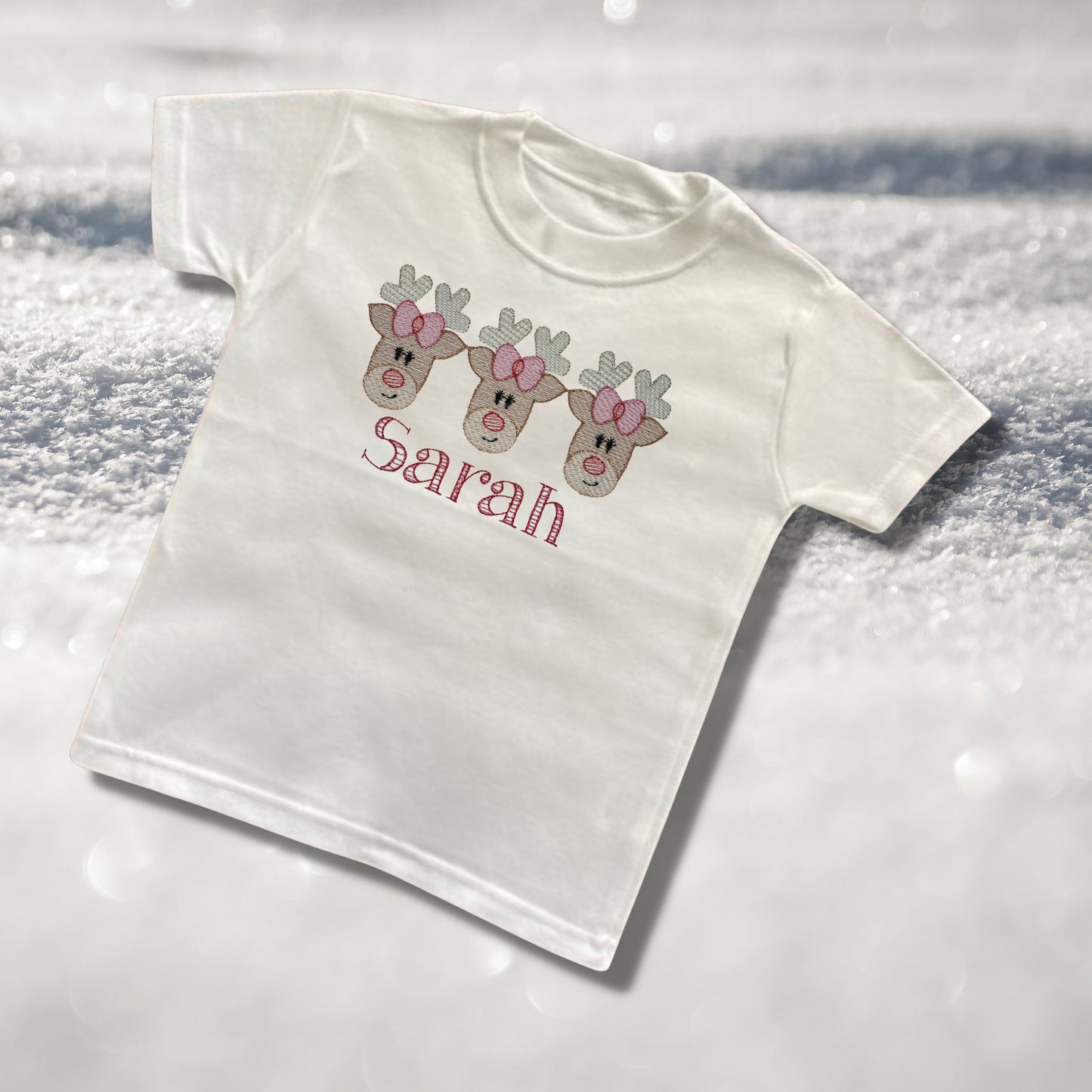 Personalised Embroidered Childrens Christmas Top. Cute Design Personalised with Name. Perfect for the Christmas Season. Choice of Garment