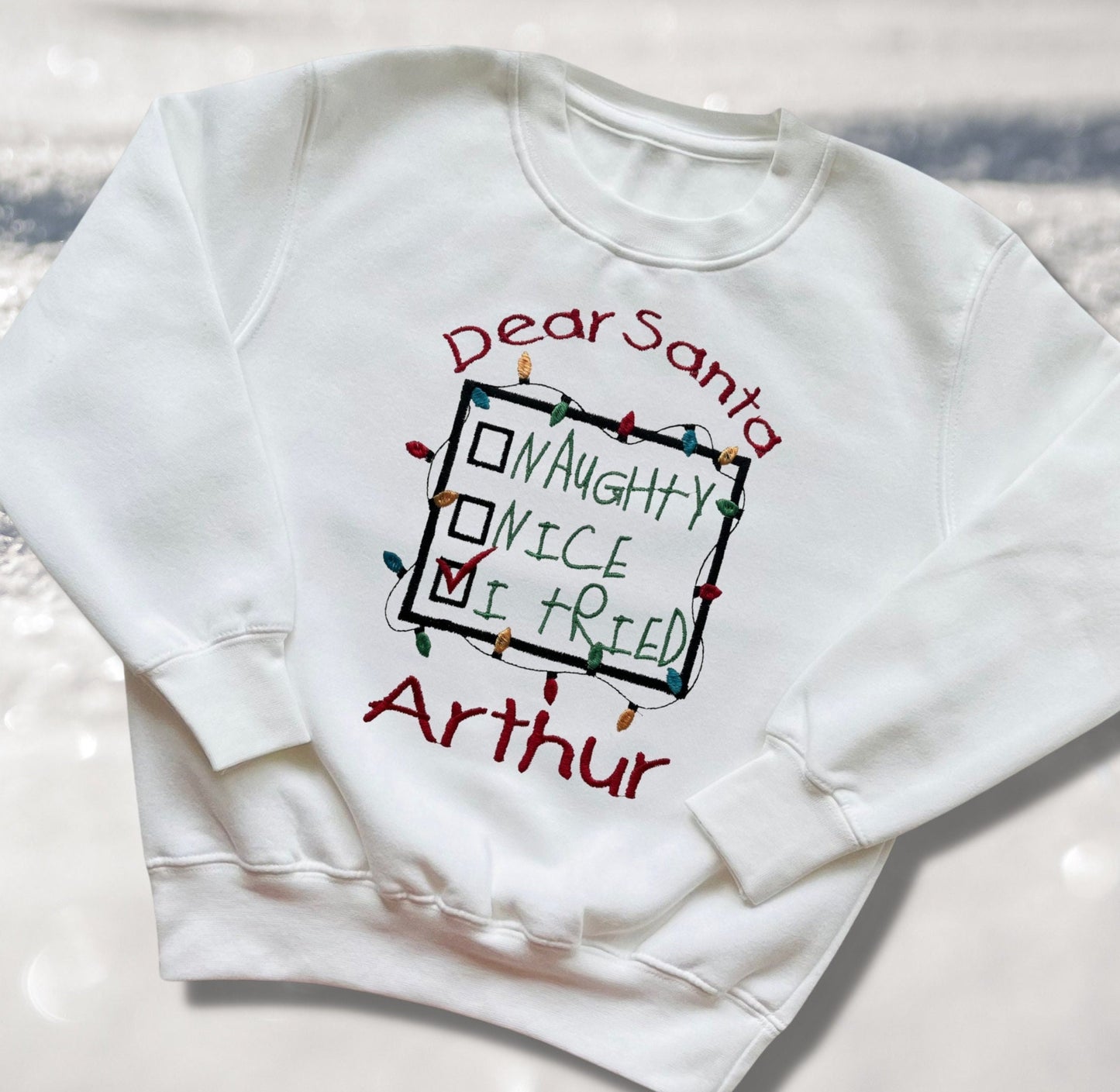Personalised Embroidered Childrens Christmas Top. Cute Design Personalised with Name. Perfect for the Christmas Season. Choice of Garment