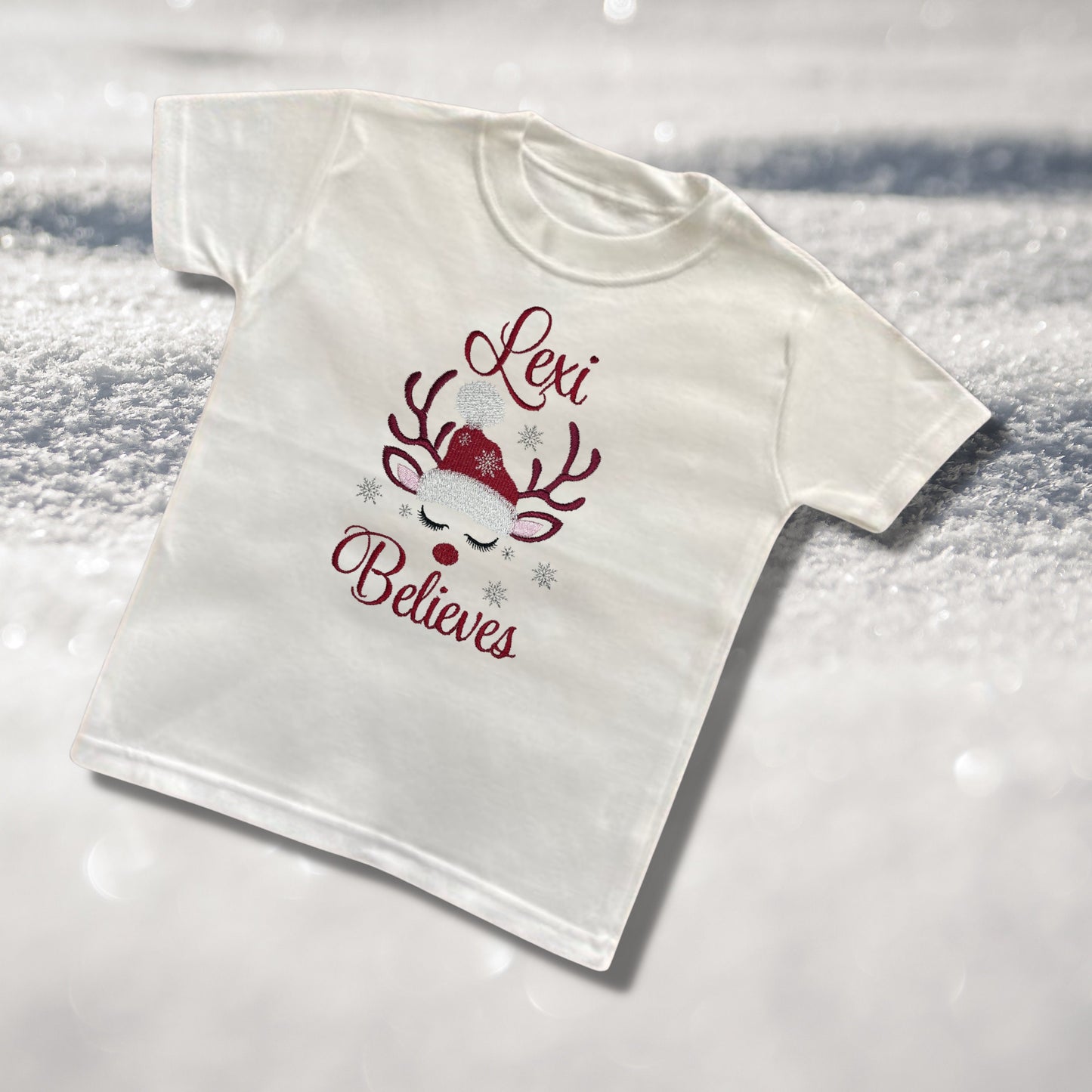 Personalised Embroidered Childrens Christmas Top. Cute Design Personalised with Name. Perfect for the Christmas Season. Choice of Garment