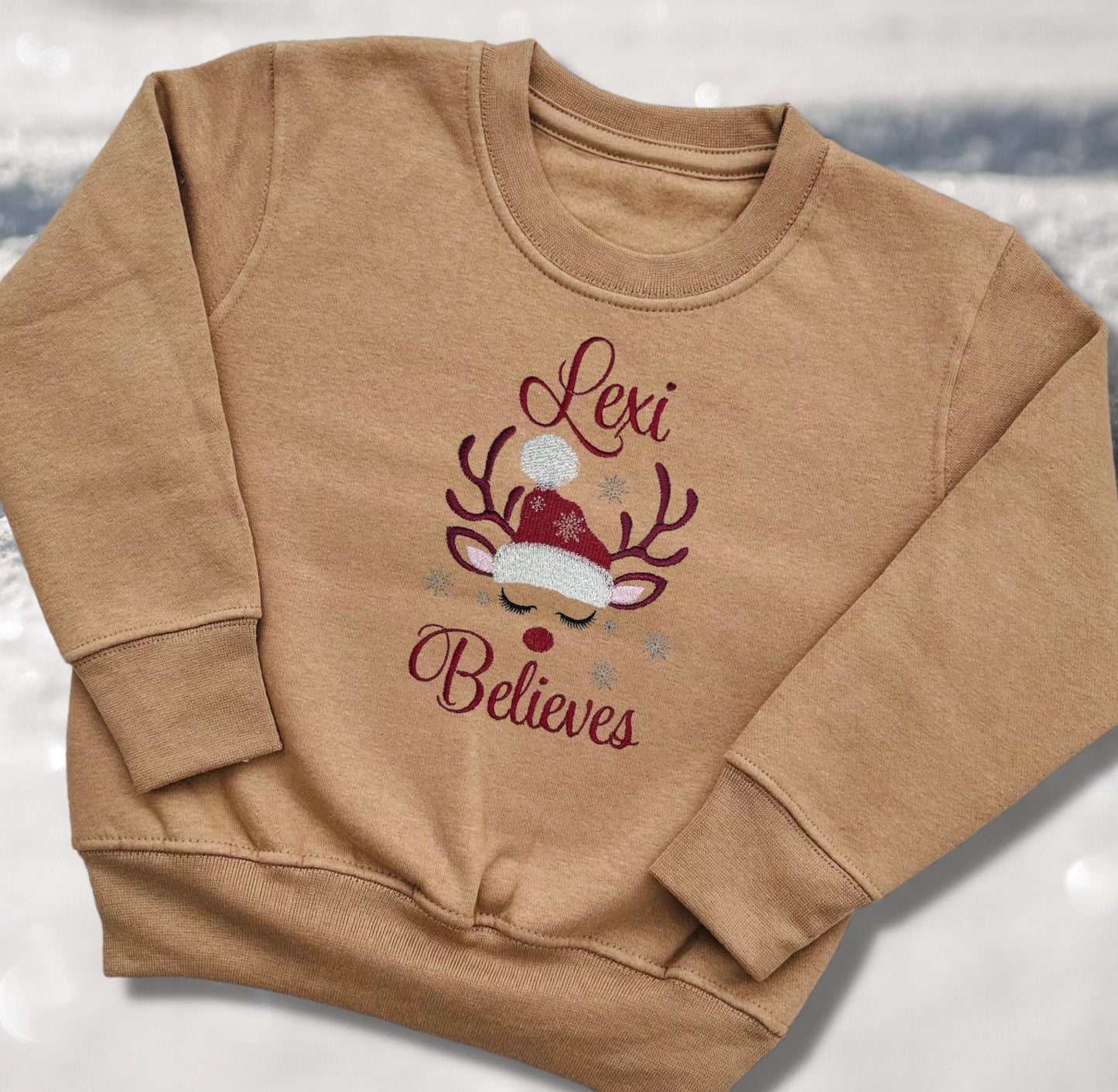 Personalised Embroidered Childrens Christmas Top. Cute Design Personalised with Name. Perfect for the Christmas Season. Choice of Garment