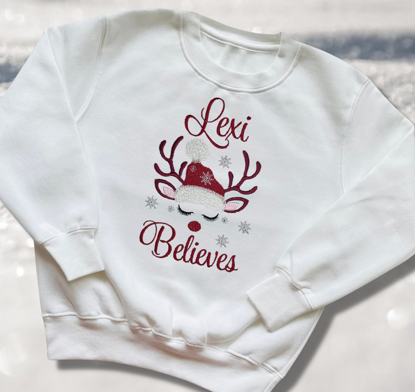 Personalised Embroidered Childrens Christmas Top. Cute Design Personalised with Name. Perfect for the Christmas Season. Choice of Garment