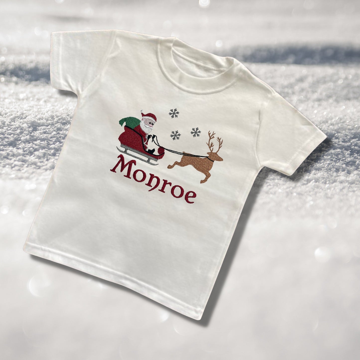 Personalised Embroidered Childrens Christmas Top. Cute Design Personalised with Name. Perfect for the Christmas Season. Choice of Garment