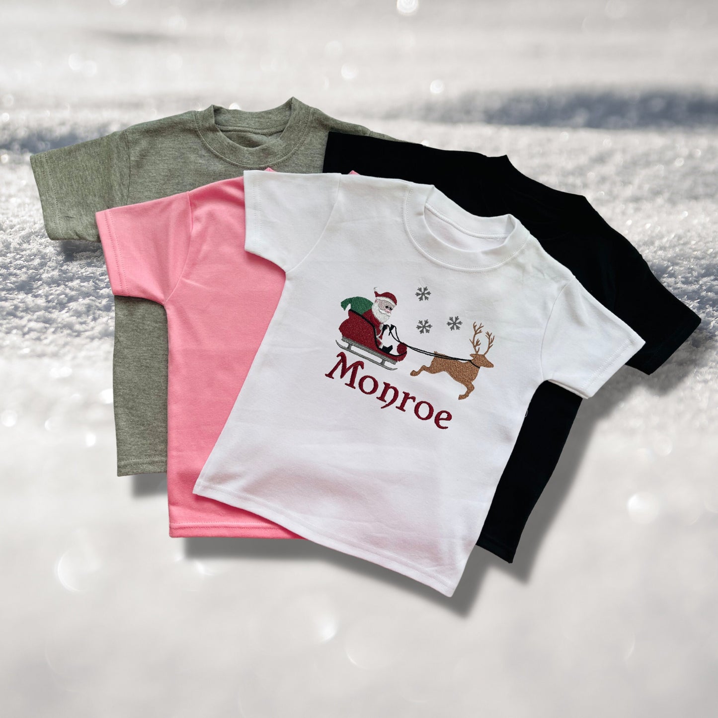 Personalised Embroidered Childrens Christmas Top. Cute Design Personalised with Name. Perfect for the Christmas Season. Choice of Garment