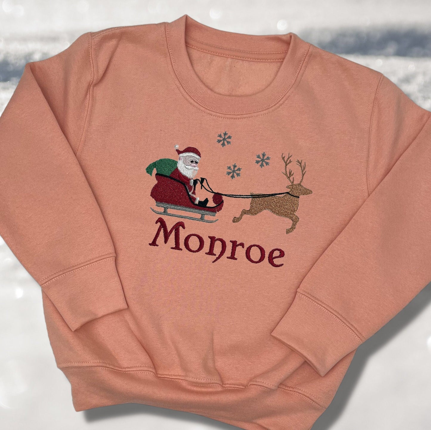 Personalised Embroidered Childrens Christmas Top. Cute Design Personalised with Name. Perfect for the Christmas Season. Choice of Garment