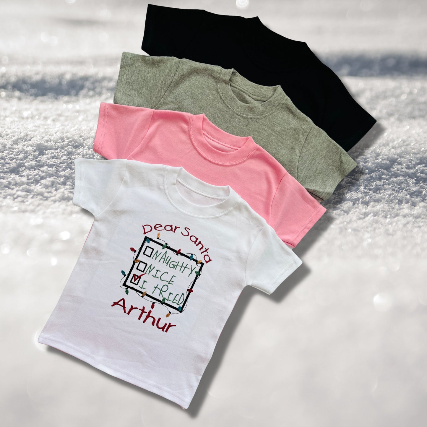 Personalised Embroidered Childrens Christmas Top. Cute Design Personalised with Name. Perfect for the Christmas Season. Choice of Garment