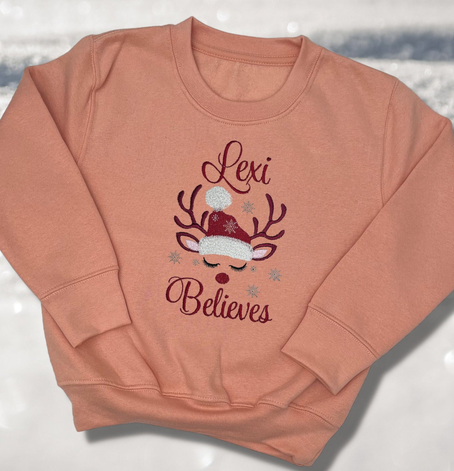 Personalised Embroidered Childrens Christmas Top. Cute Design Personalised with Name. Perfect for the Christmas Season. Choice of Garment