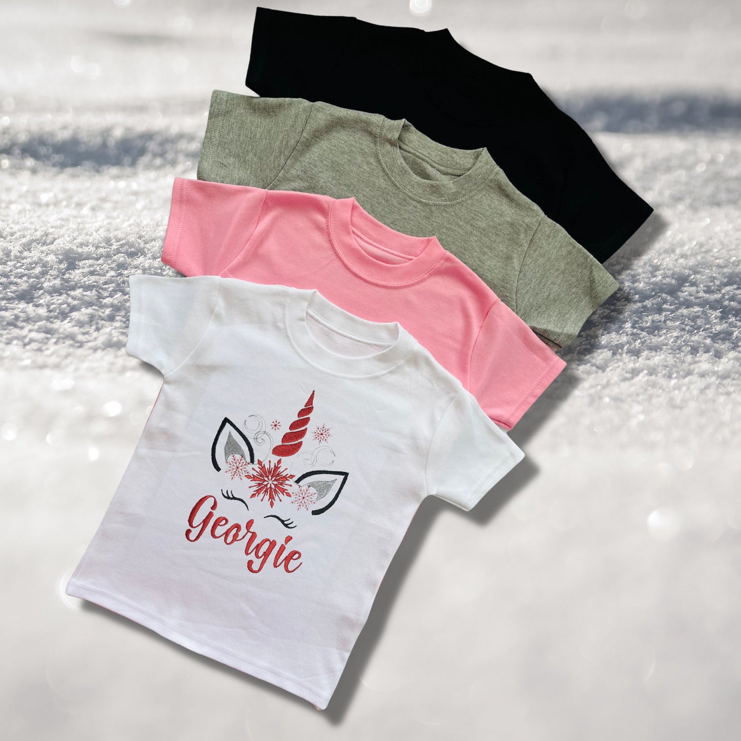 Personalised Embroidered Childrens Christmas Top. Cute Design Personalised with Name. Perfect for the Christmas Season. Choice of Garment