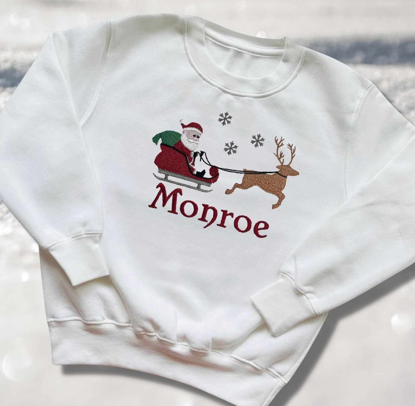 Personalised Embroidered Childrens Christmas Top. Cute Design Personalised with Name. Perfect for the Christmas Season. Choice of Garment
