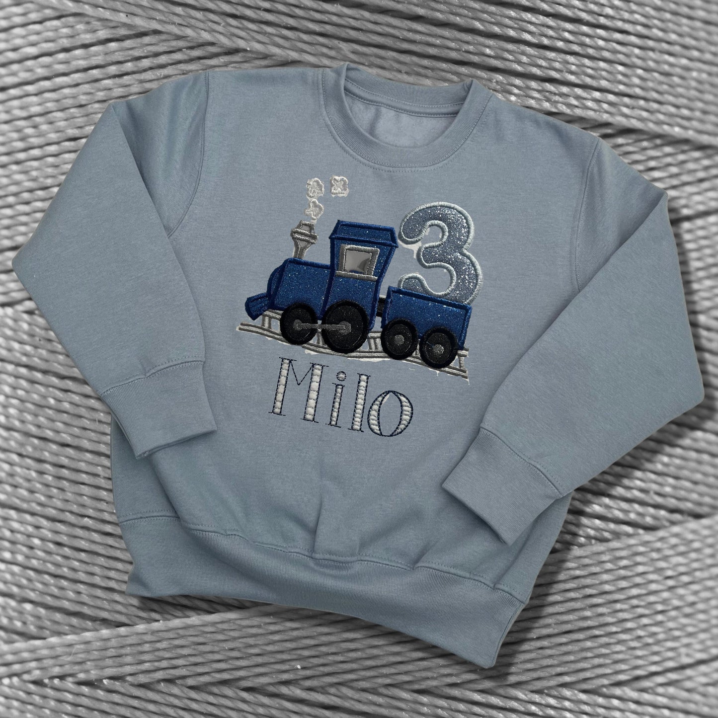 Personalised Embroidered Children's Birthday Top. Cute Applique Embroidered Train Personalised with Age and Name Perfect Birthday Outfit
