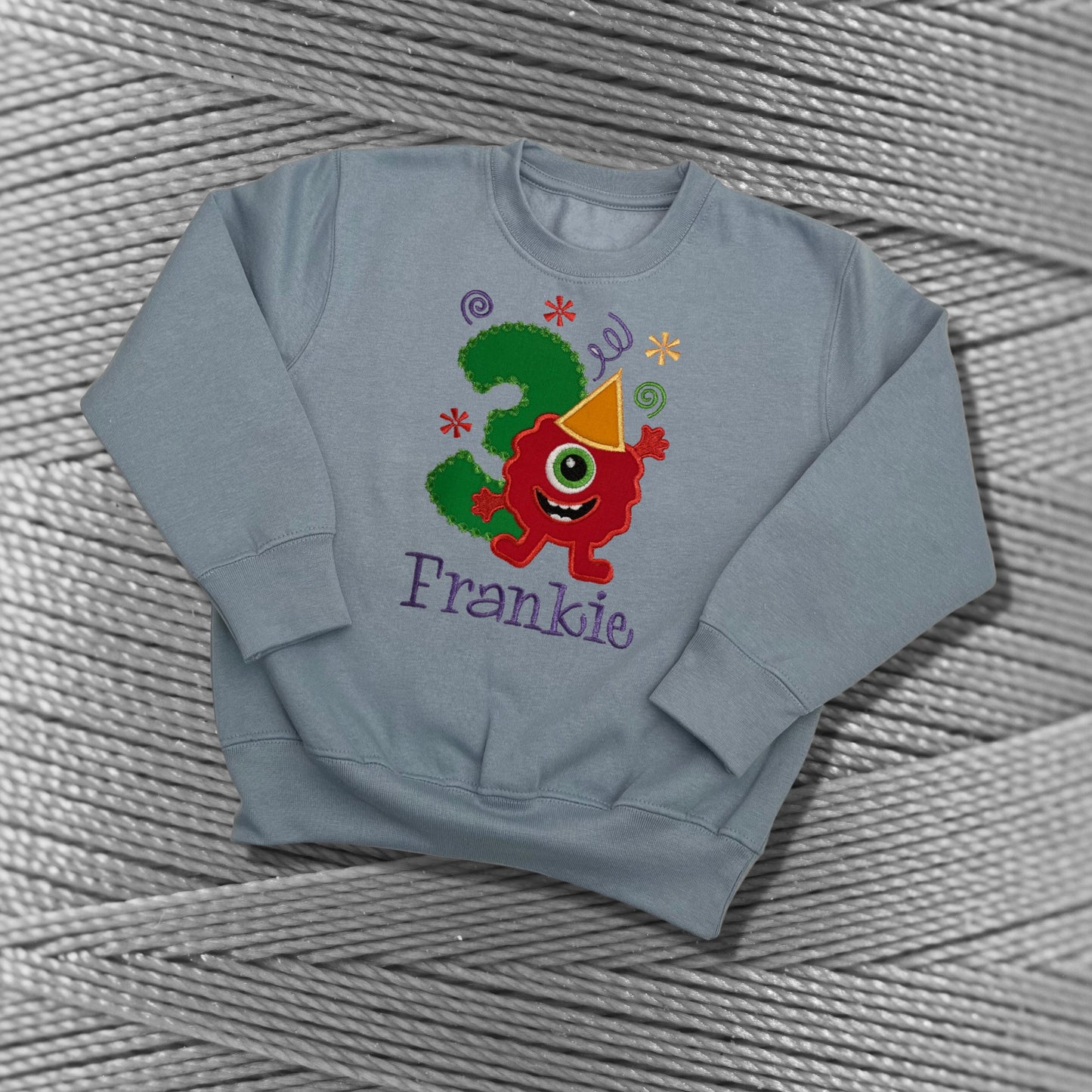 Personalised Embroidered Children's Birthday Top. Cute Applique Funny Monster Design with Child's Age & Name. Perfect Birthday Outfit