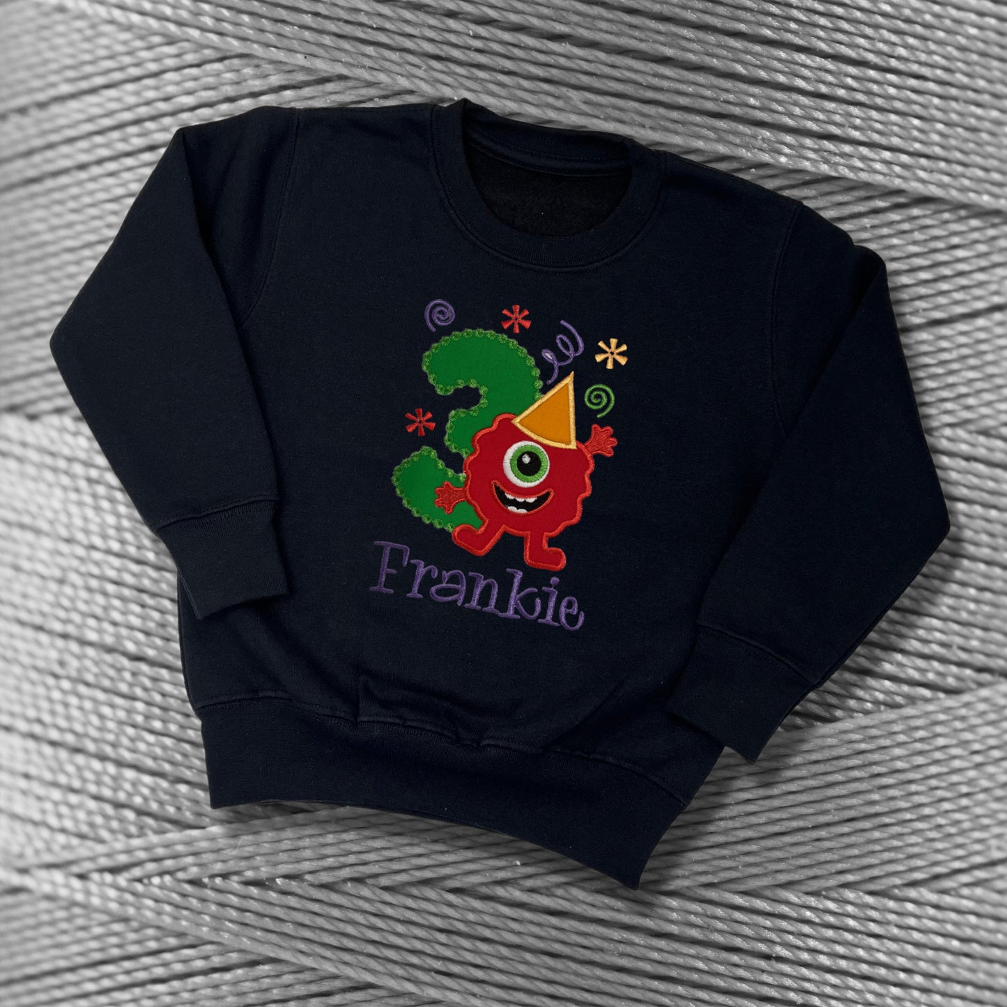 Personalised Embroidered Children's Birthday Top. Cute Applique Funny Monster Design with Child's Age & Name. Perfect Birthday Outfit