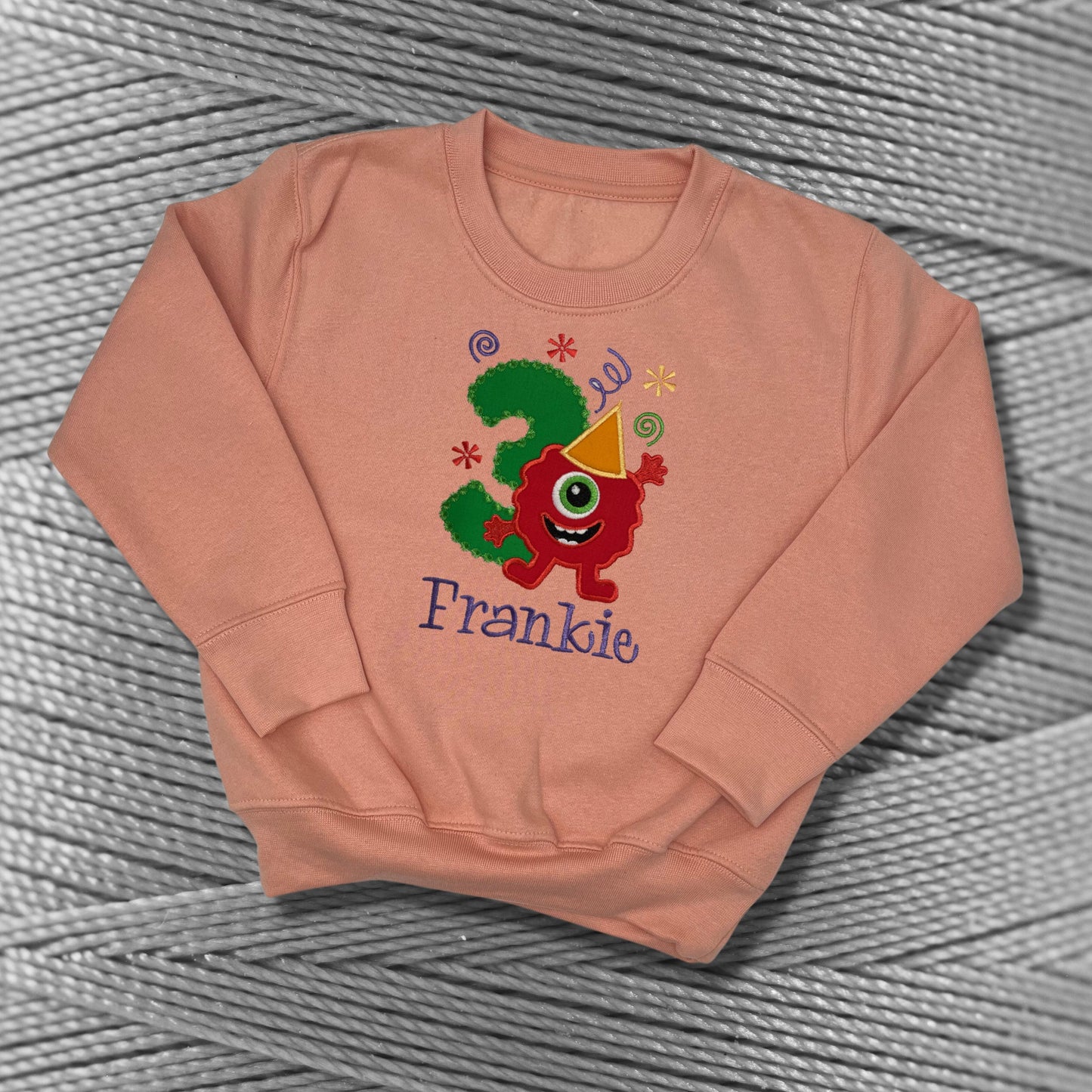 Personalised Embroidered Children's Birthday Top. Cute Applique Funny Monster Design with Child's Age & Name. Perfect Birthday Outfit
