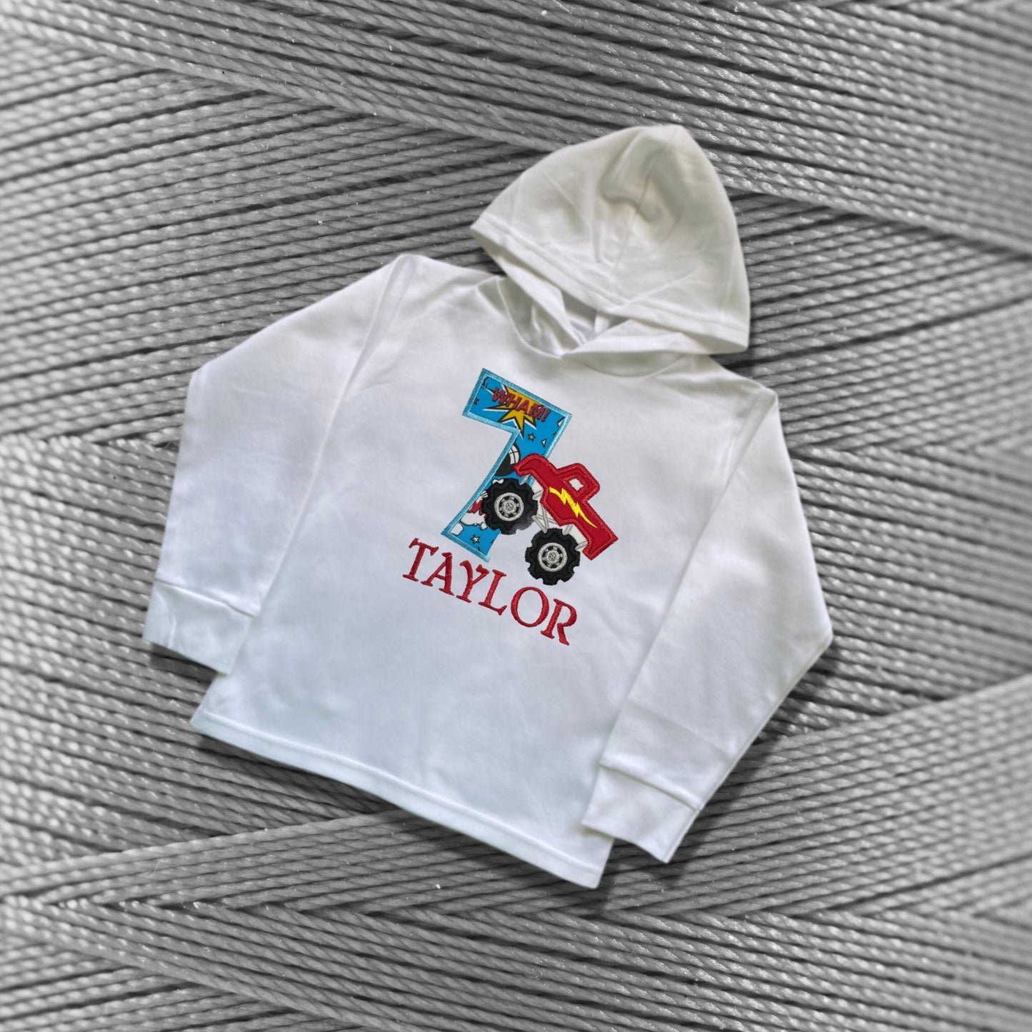 Personalised Embroidered Children's Birthday Top. Cute Monster Truck Design Personalised with Age and Name Perfect Birthday Outfit