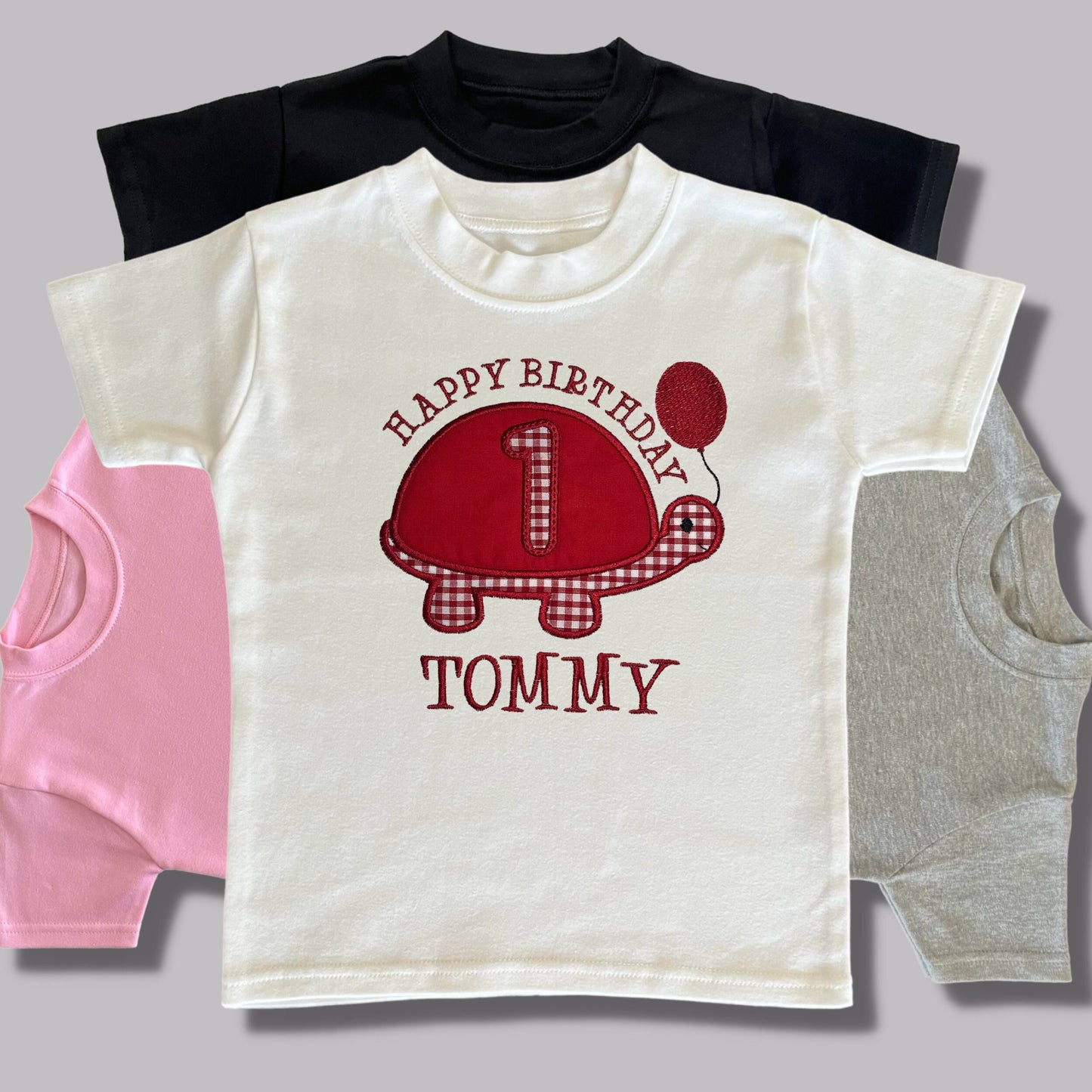 Personalised Embroidered Children's Birthday Top. Cute Applique Embroidered Turtle Personalised with Age and Name Perfect Birthday Outfit