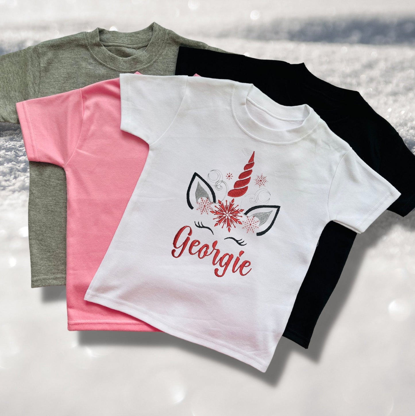 Personalised Embroidered Childrens Christmas Top. Cute Design Personalised with Name. Perfect for the Christmas Season. Choice of Garment