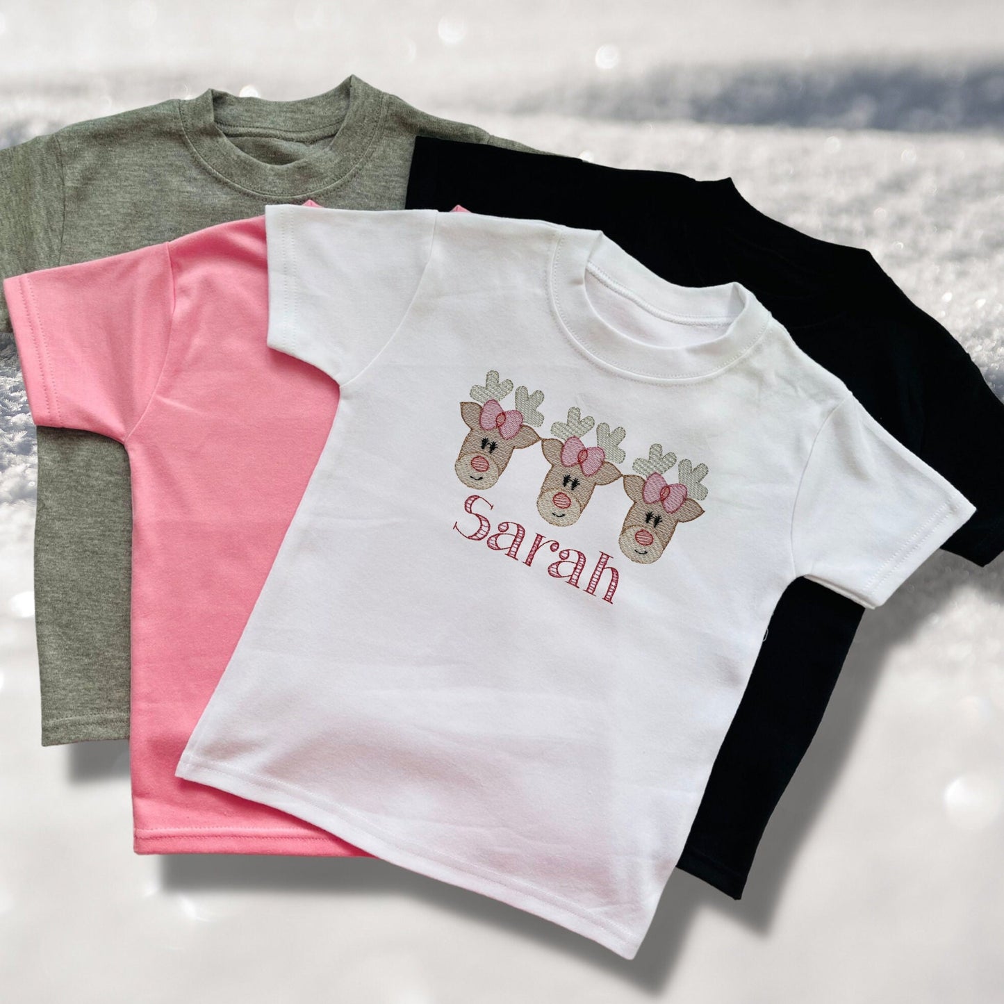 Personalised Embroidered Childrens Christmas Top. Cute Design Personalised with Name. Perfect for the Christmas Season. Choice of Garment
