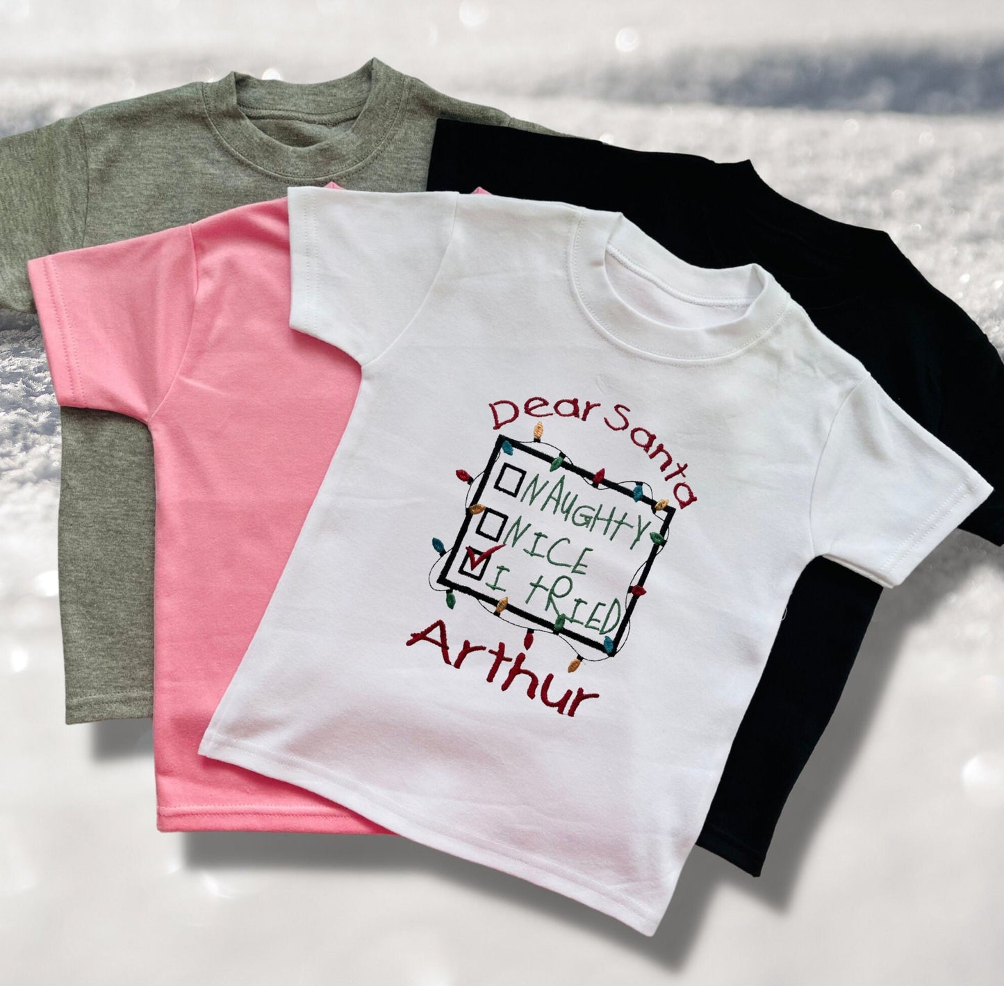 Personalised Embroidered Childrens Christmas Top. Cute Design Personalised with Name. Perfect for the Christmas Season. Choice of Garment