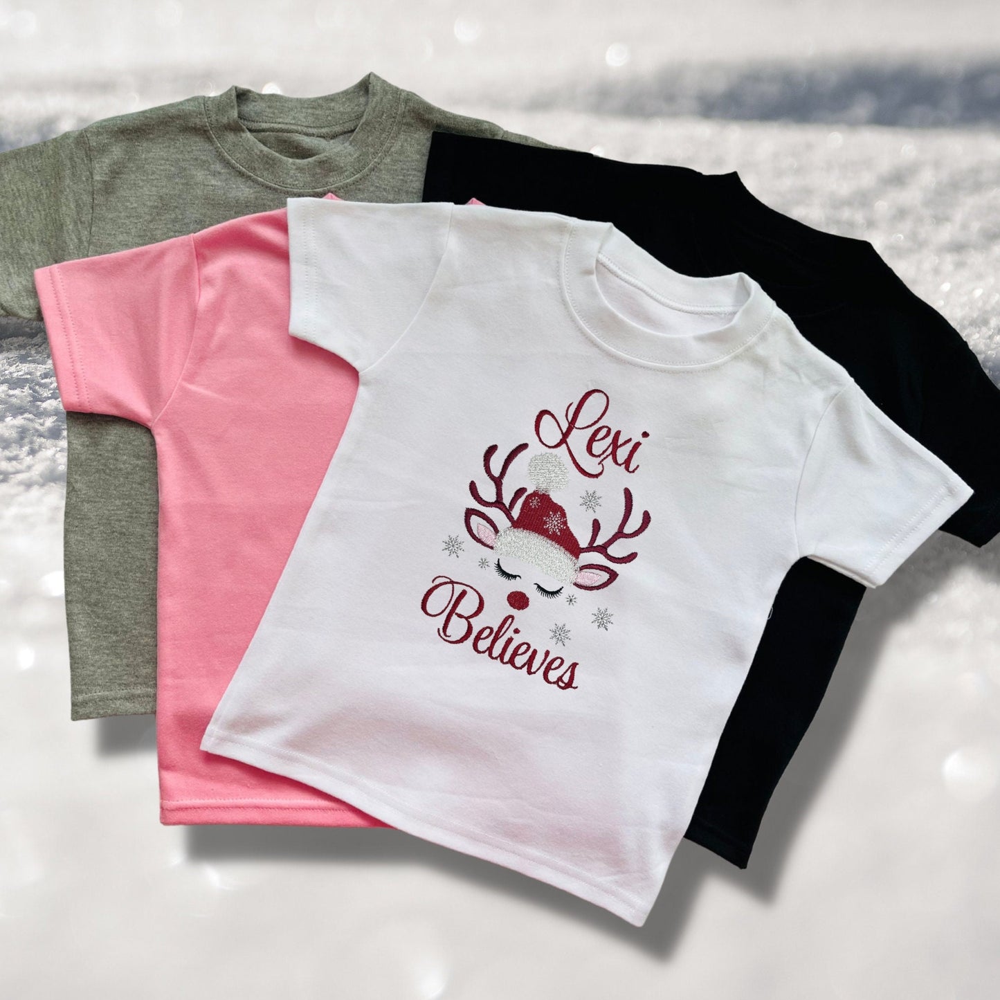 Personalised Embroidered Childrens Christmas Top. Cute Design Personalised with Name. Perfect for the Christmas Season. Choice of Garment