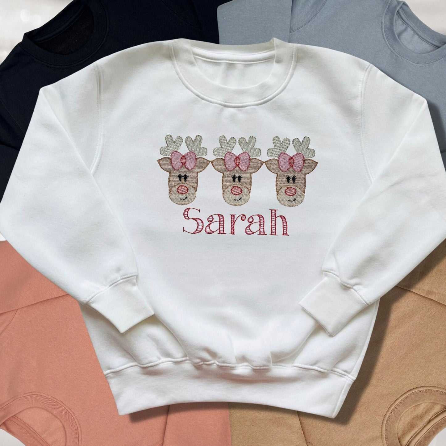 Personalised Embroidered Childrens Christmas Top. Cute Design Personalised with Name. Perfect for the Christmas Season. Choice of Garment