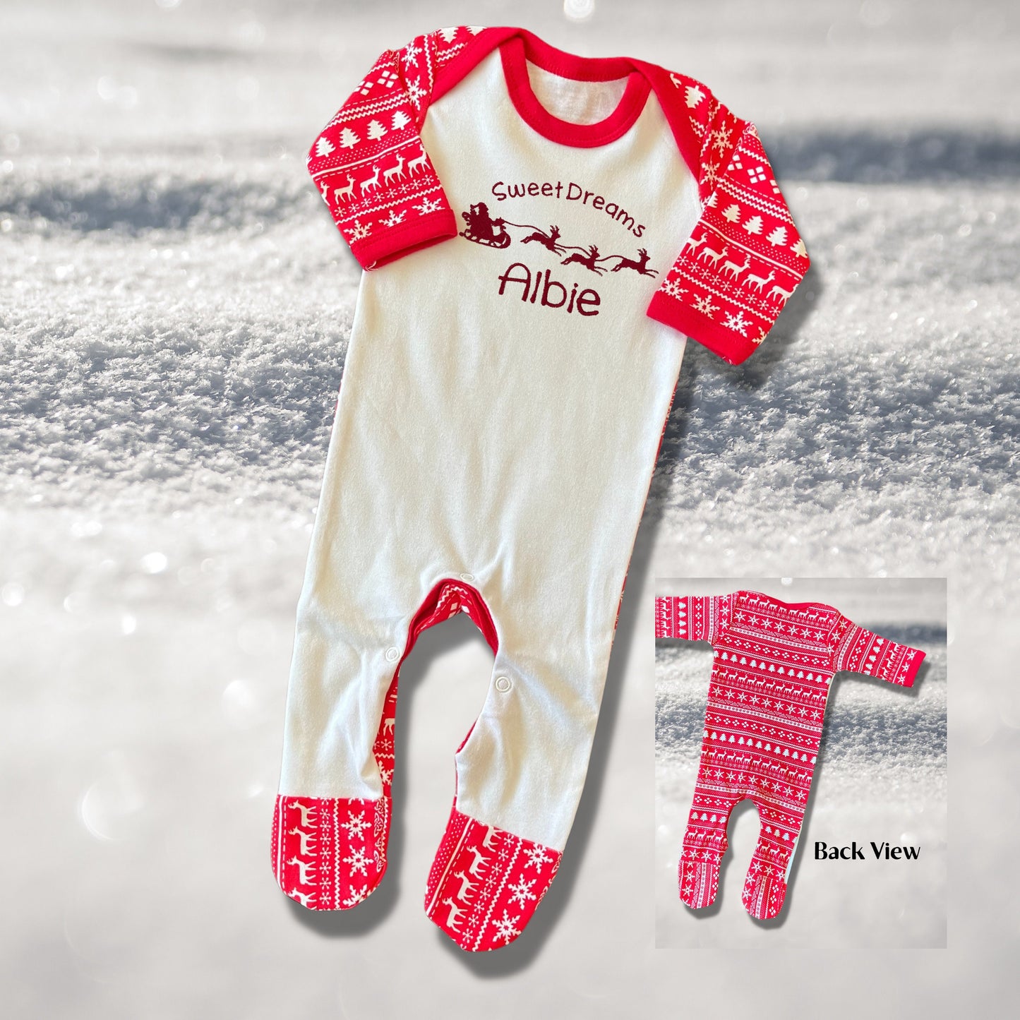 Personalised Embroidered Christmas Childrens Pyjamas and Rompersuits with Santa and His Sleigh. A Perfect Christmas Gift