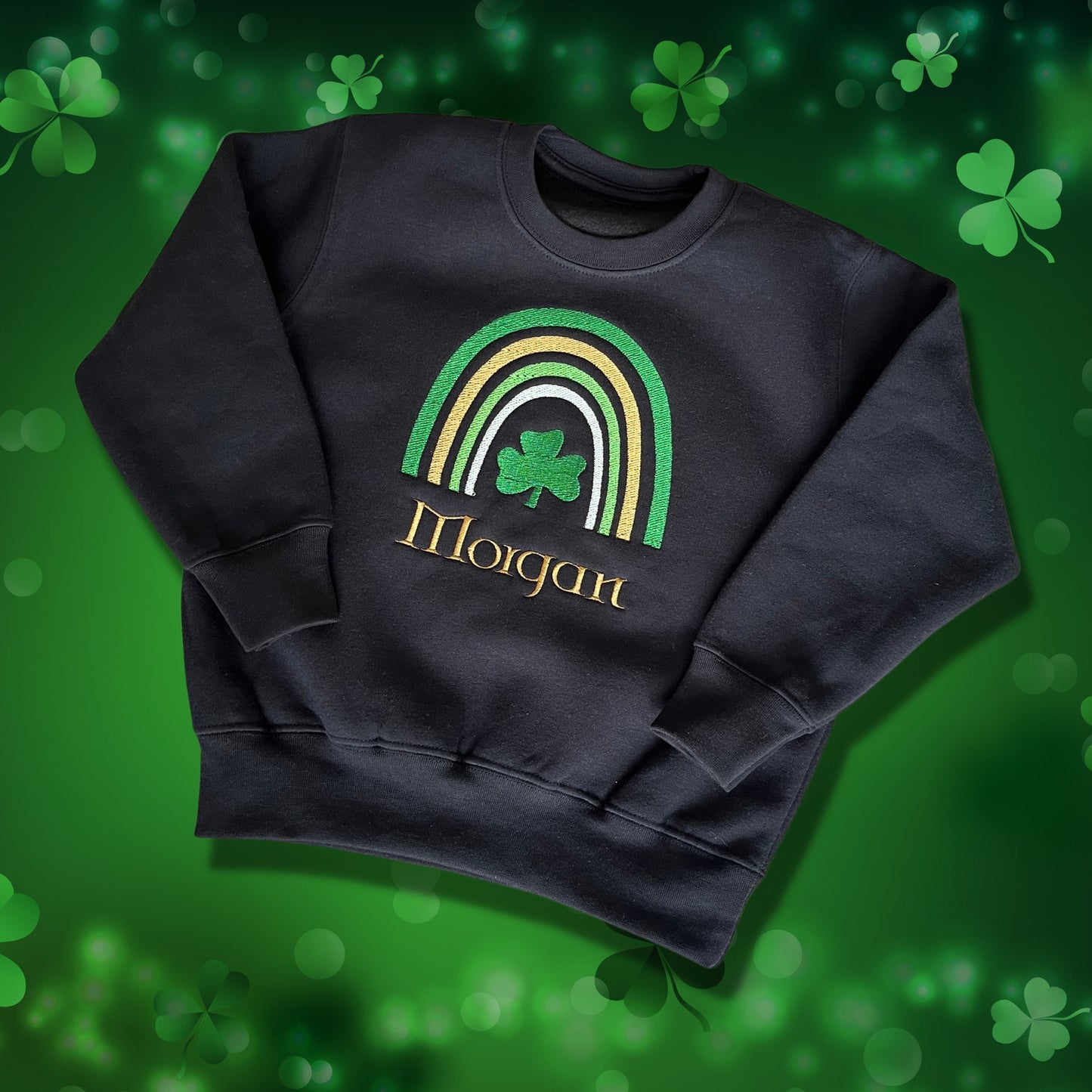 Personalised Embroidered Children's St Patrick's Day Top. Cute Rainbow Design Personalised with Name. Perfect for Celebrations