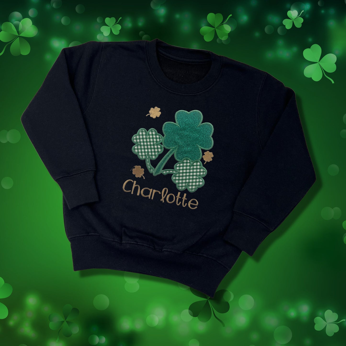 Personalised Embroidered Childrens St Patrick's Day Top. Cute Applique Shamrock Design Personalised with Name. Perfect for Celebrations
