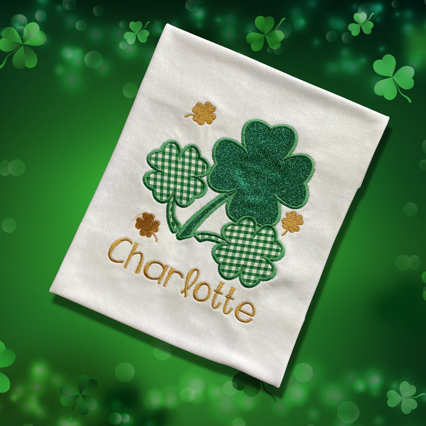 Personalised Embroidered Childrens St Patrick's Day Top. Cute Applique Shamrock Design Personalised with Name. Perfect for Celebrations