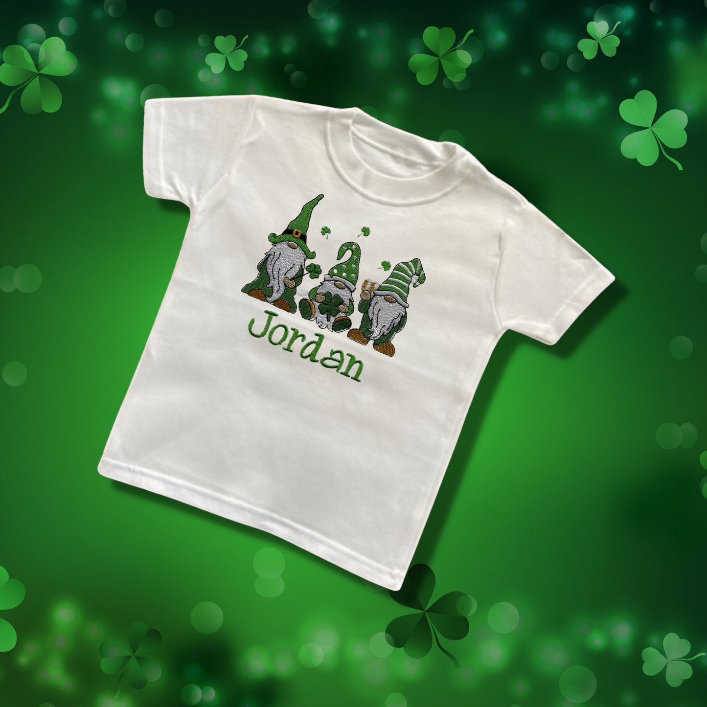 Personalised Embroidered Children's St Patrick's Day Top. Cute Gnome Design Personalised with Name. Perfect for Celebrations