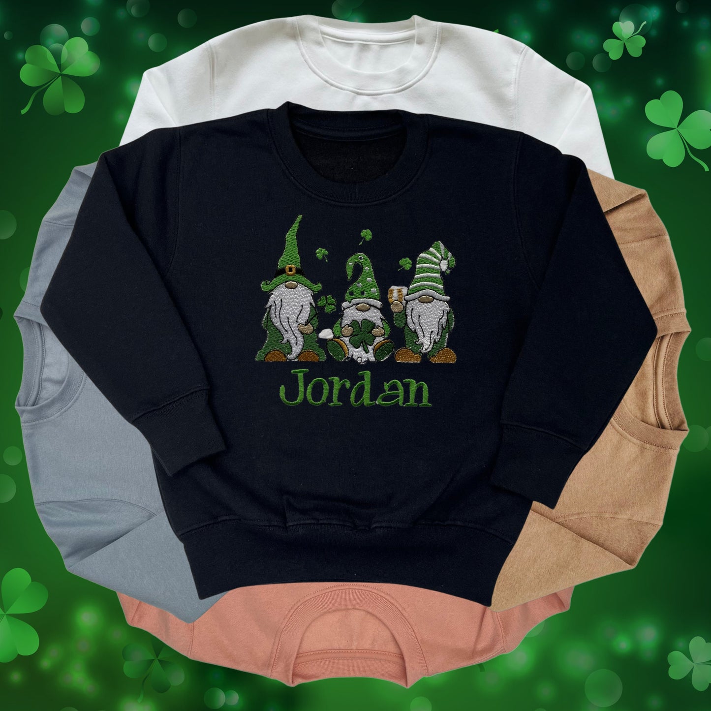Personalised Embroidered Children's St Patrick's Day Top. Cute Gnome Design Personalised with Name. Perfect for Celebrations