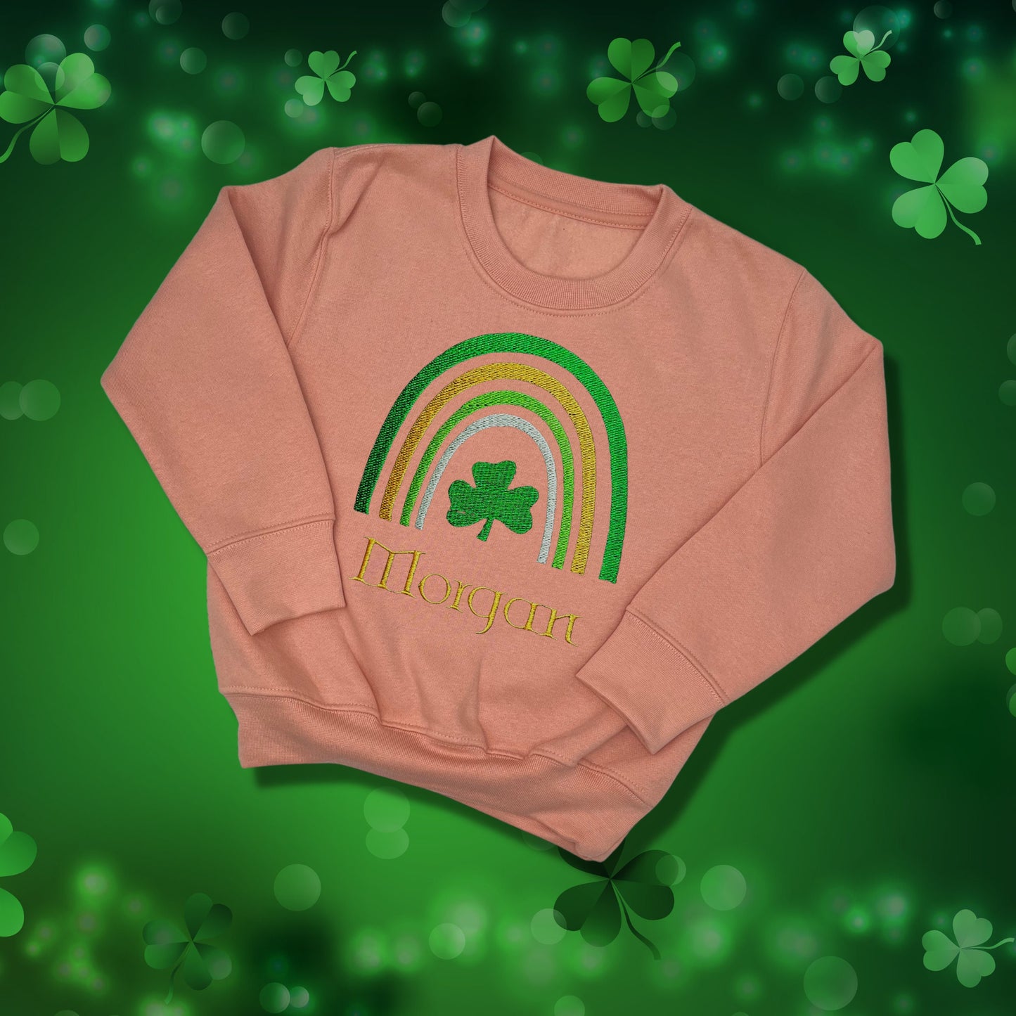 Personalised Embroidered Children's St Patrick's Day Top. Cute Rainbow Design Personalised with Name. Perfect for Celebrations