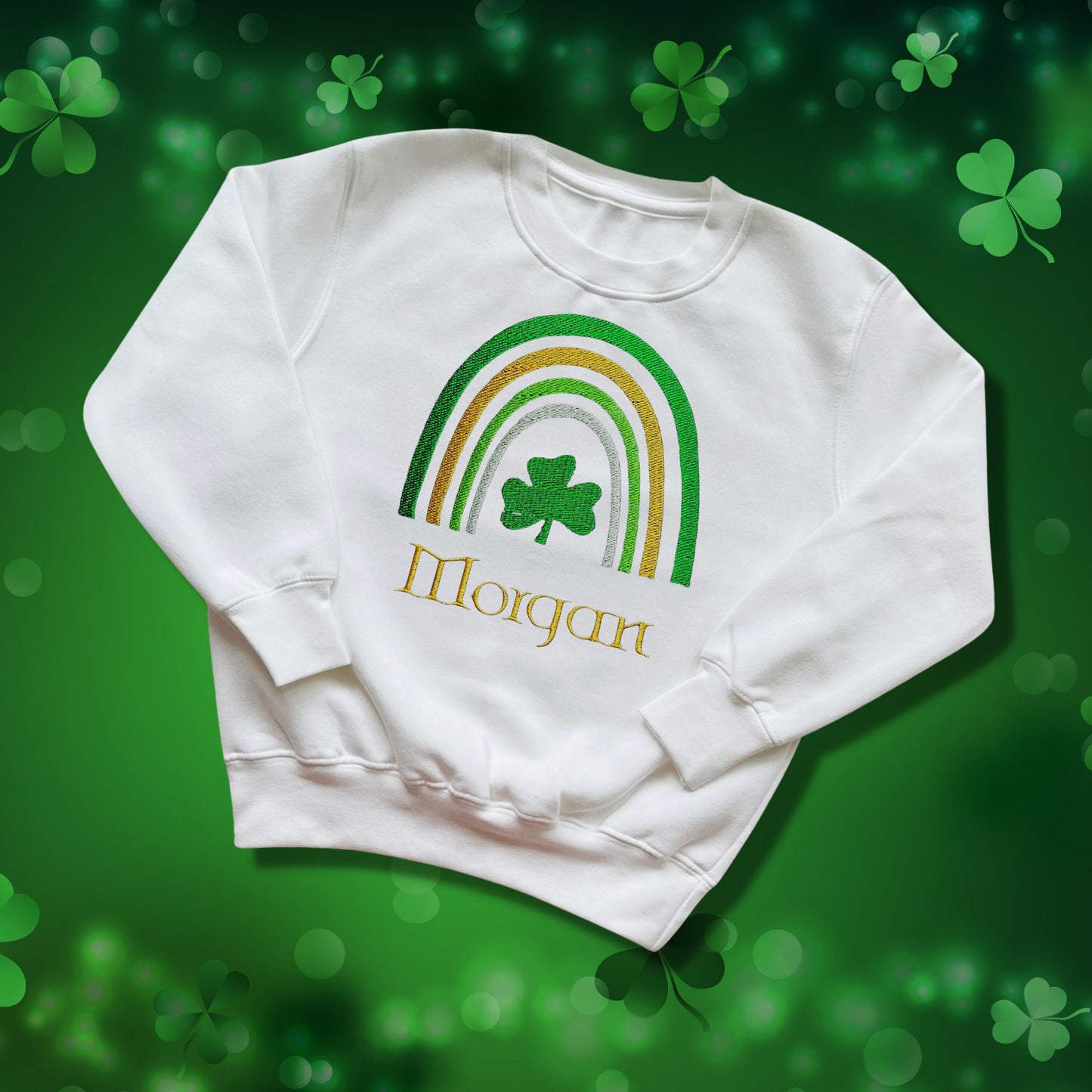 Personalised Embroidered Children's St Patrick's Day Top. Cute Rainbow Design Personalised with Name. Perfect for Celebrations