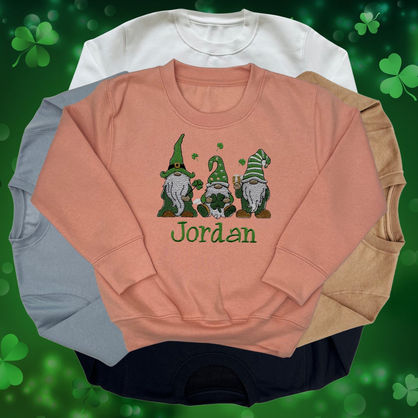 Personalised Embroidered Children's St Patrick's Day Top. Cute Gnome Design Personalised with Name. Perfect for Celebrations