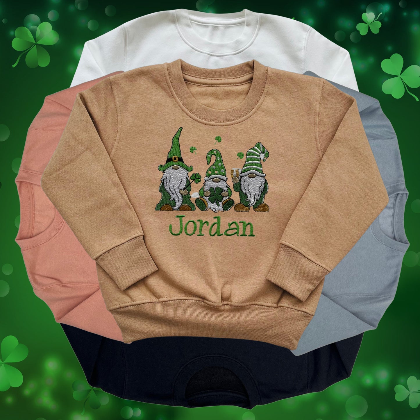 Personalised Embroidered Children's St Patrick's Day Top. Cute Gnome Design Personalised with Name. Perfect for Celebrations