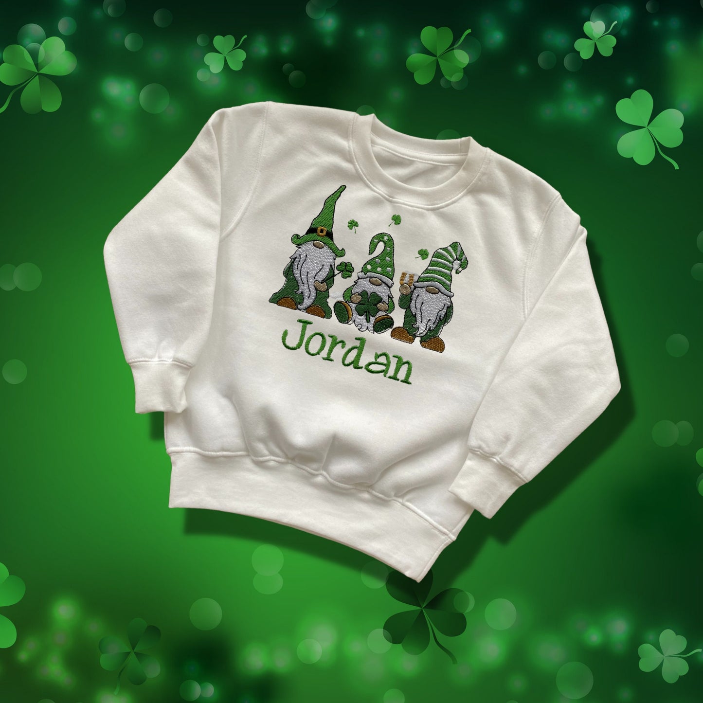 Personalised Embroidered Children's St Patrick's Day Top. Cute Gnome Design Personalised with Name. Perfect for Celebrations