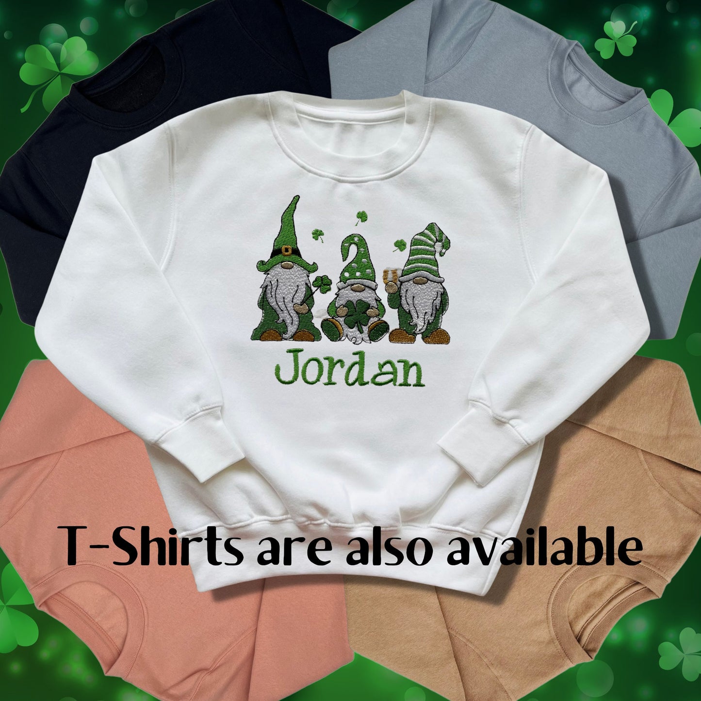 Personalised Embroidered Children's St Patrick's Day Top. Cute Gnome Design Personalised with Name. Perfect for Celebrations