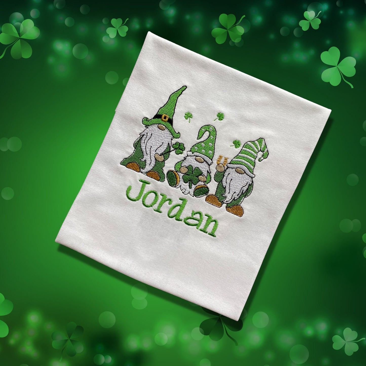 Personalised Embroidered Children's St Patrick's Day Top. Cute Gnome Design Personalised with Name. Perfect for Celebrations